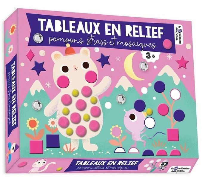 Tableaux en relief : pompons, strass et mosaïques : animaux du froid