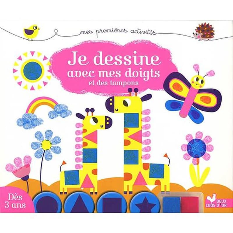 Je dessine avec mes doigts et des tampons - 12 dessins à compléter avec 4 tampons géométriques et 1 encrier