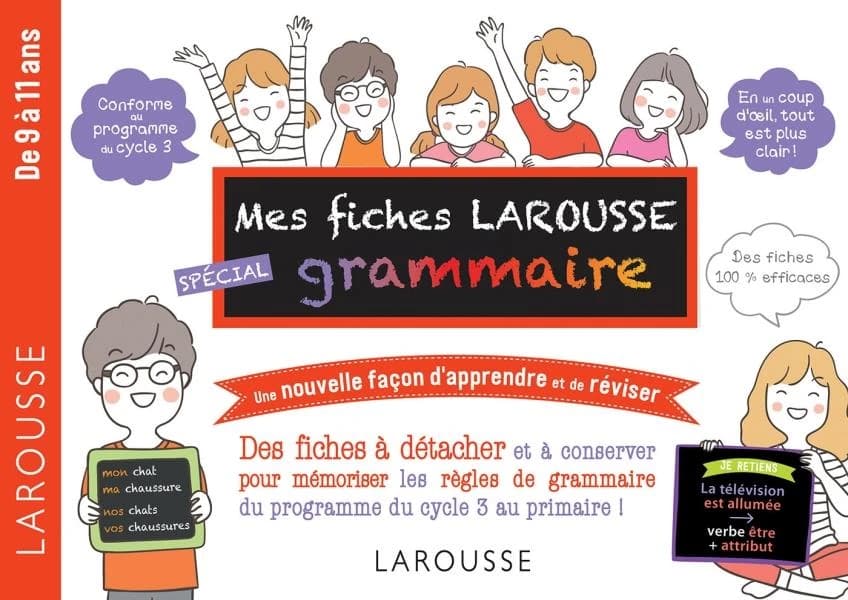 Mes fiches Larousse spécial grammaire : une nouvelle façon d'apprendre et de réviser : de 9 à 11 ans !