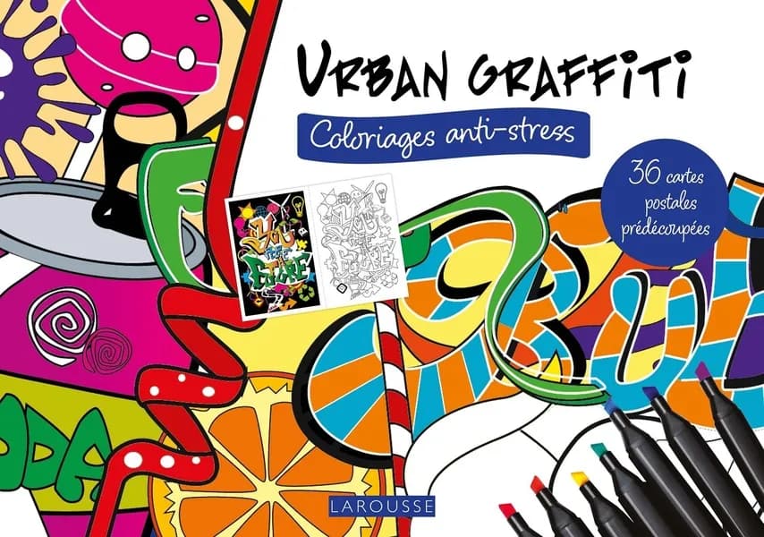 Urban graffiti : Coloriages anti-stress ; 36 cartes postales prédécoupées