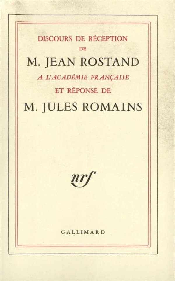 Discours de reception a l'academie francaise et reponse de m. jules romains