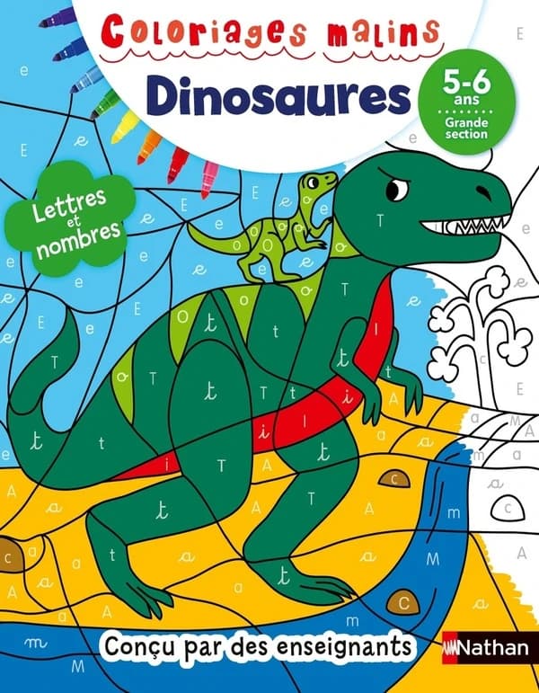 Coloriages malins : les dinosaures : lettres et nombres : 5
