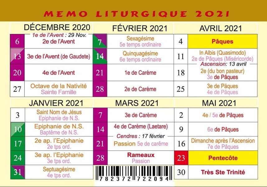 Mémo liturgique (édition 2021)