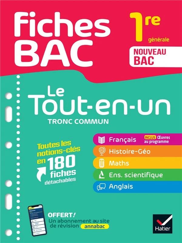 Fiches bac : Le Tout-en-un Tronc commun ; 1re générale