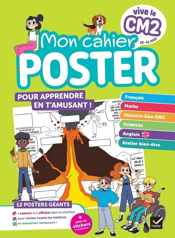 Mon cahier poster Vive le CM2 : 12 posters géants et plein de stickers à repositionner !