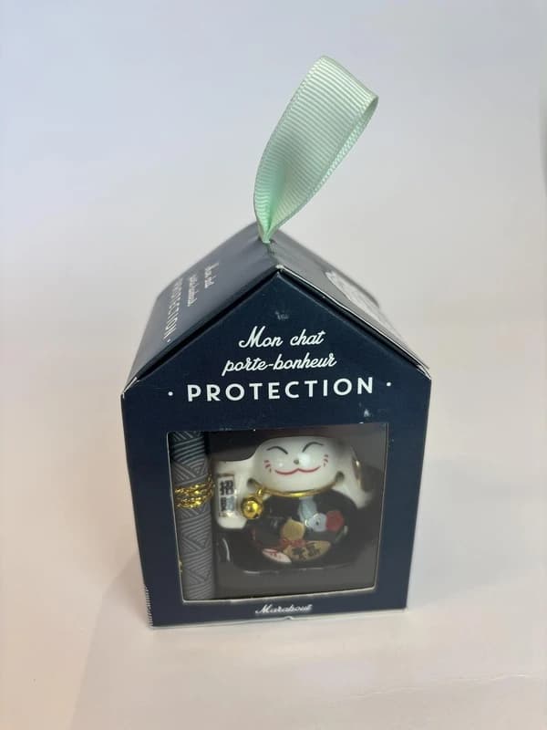 Mon chat porte-bonheur Protection : Coffret avec 1 figurine chat en porcelaine et 1 parchemin
