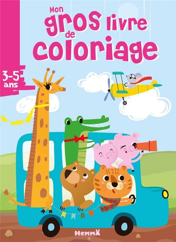 Mon gros livre de coloriage : Autobus bleu et animaux