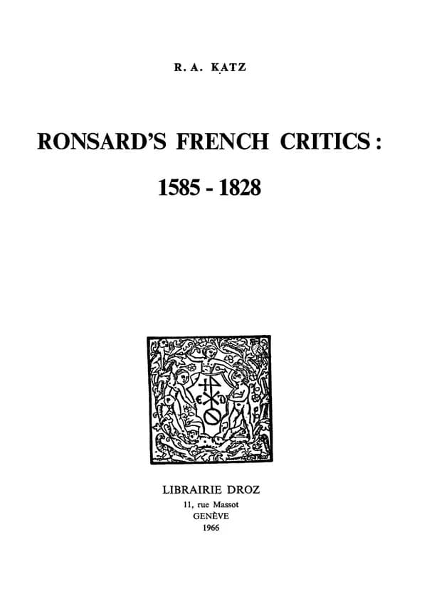 Ronsard's french critics : 1585-1828