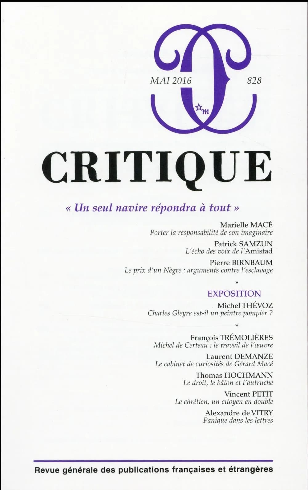 Revue Critique n.828 : "un seul navire répondra à tout"