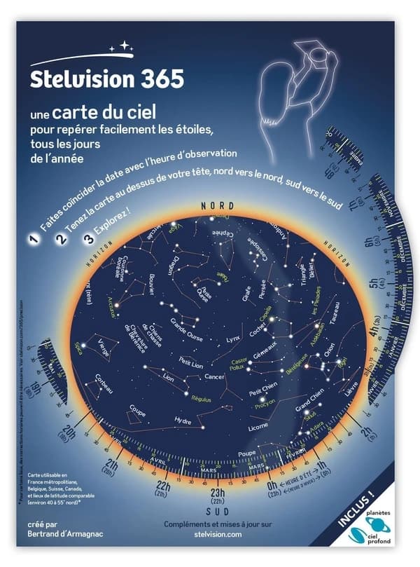 Stelvision 365 : une carte du ciel pour repérer facilement les étoiles, tous les jours de l'année (15e édition) Bertrand d'Armagnac
