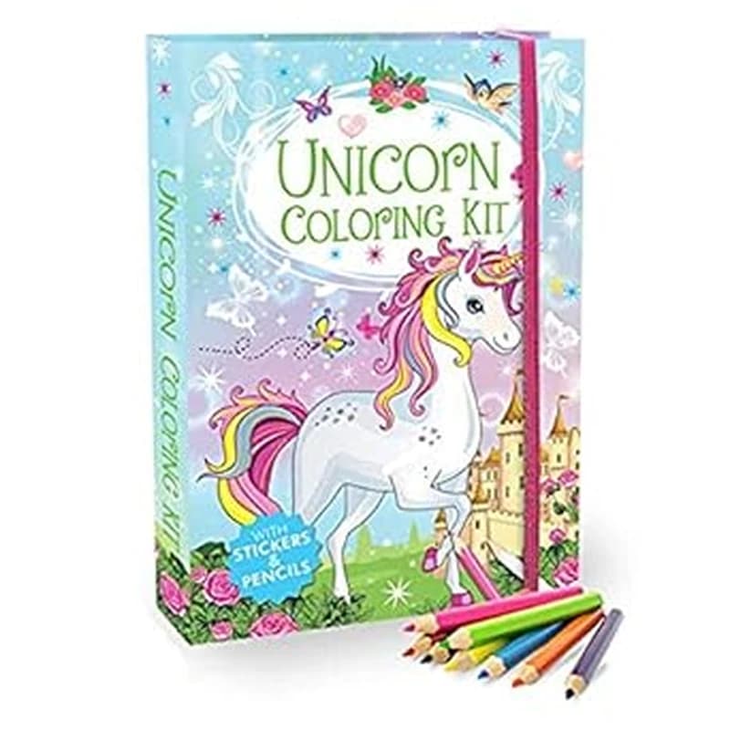 Unicorn Colouring Kit Set with 48 Colourful Pages & 8 Stickers Sheets with 6 Full-Size Colour Pencils