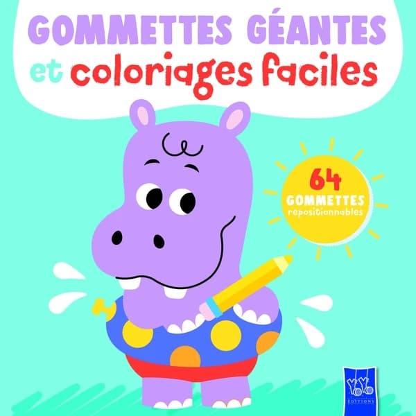 Gommettes géantes et coloriages faciles : L'hippopotame