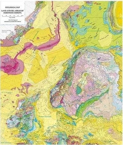 Carte géologique des régions océaniques et continentales d'Europe du Nord