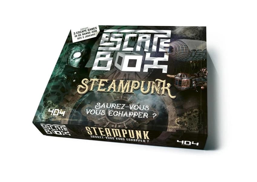 Escape box steampunk - Avec 3 livrets, 131 cartes, 1 bande-son de 60 minutes, 1 poster, 6 badges