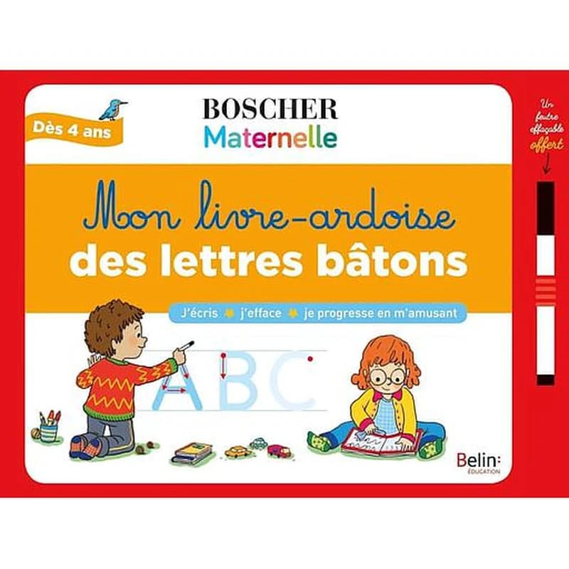 Mon livre-ardoise des lettres bâtons - Avec 1 feutre effaçable et 1 toise